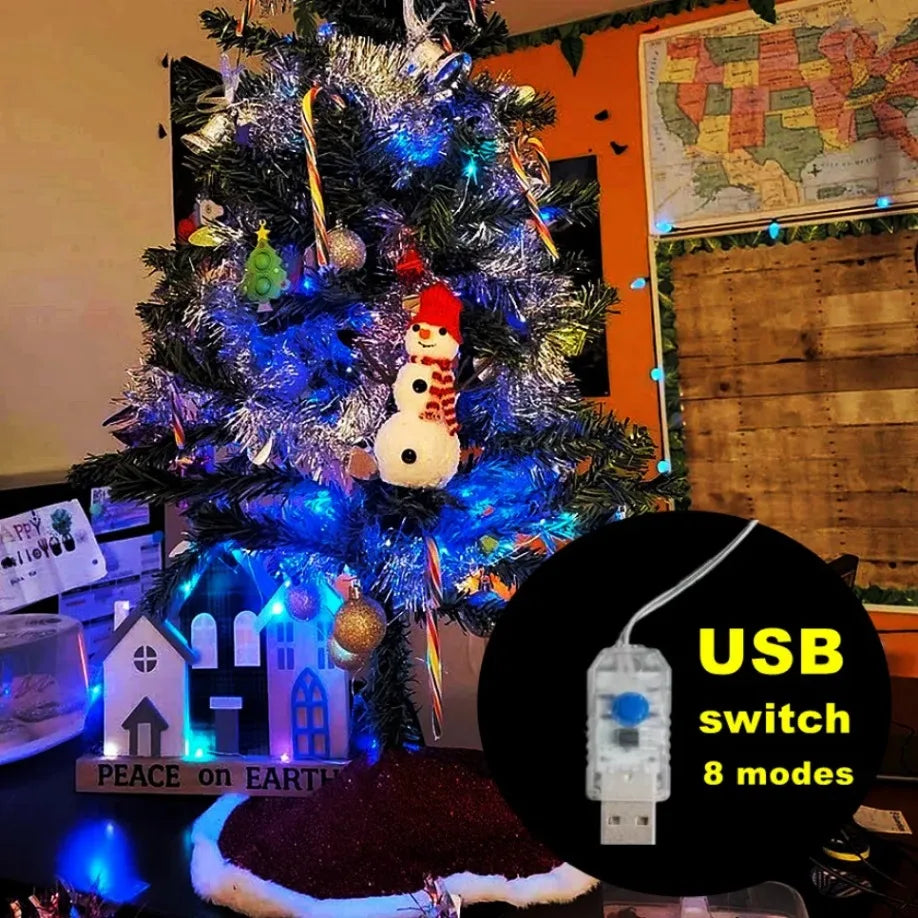 USB LED Copper Wire Fairy String Lights – 8-Mode Holiday & Party Garland
