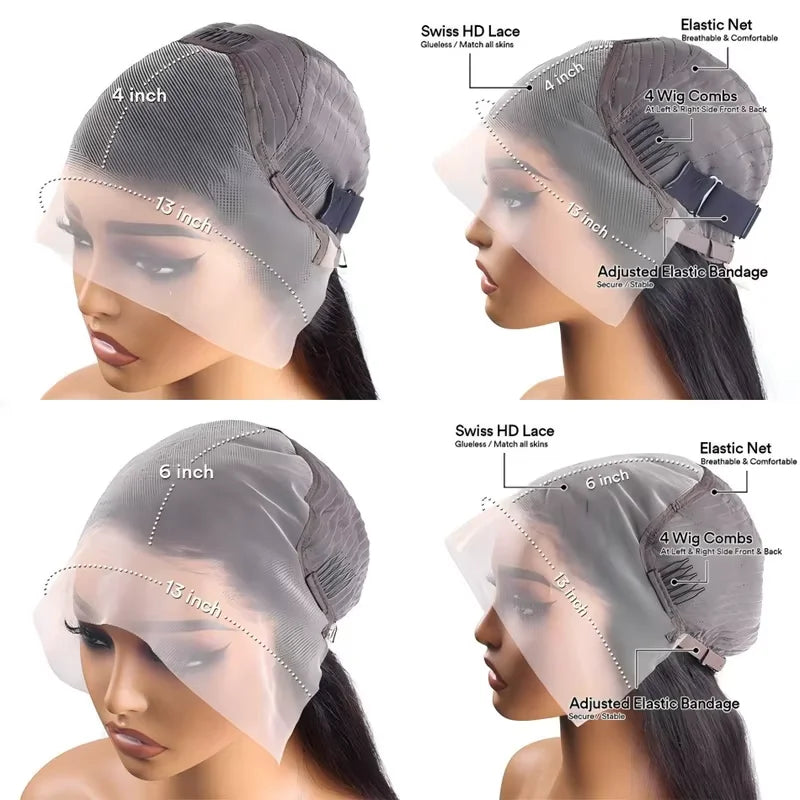 13x6 Glueless 250 Density Brazilian Deep Wave Curly Human Hair Wig