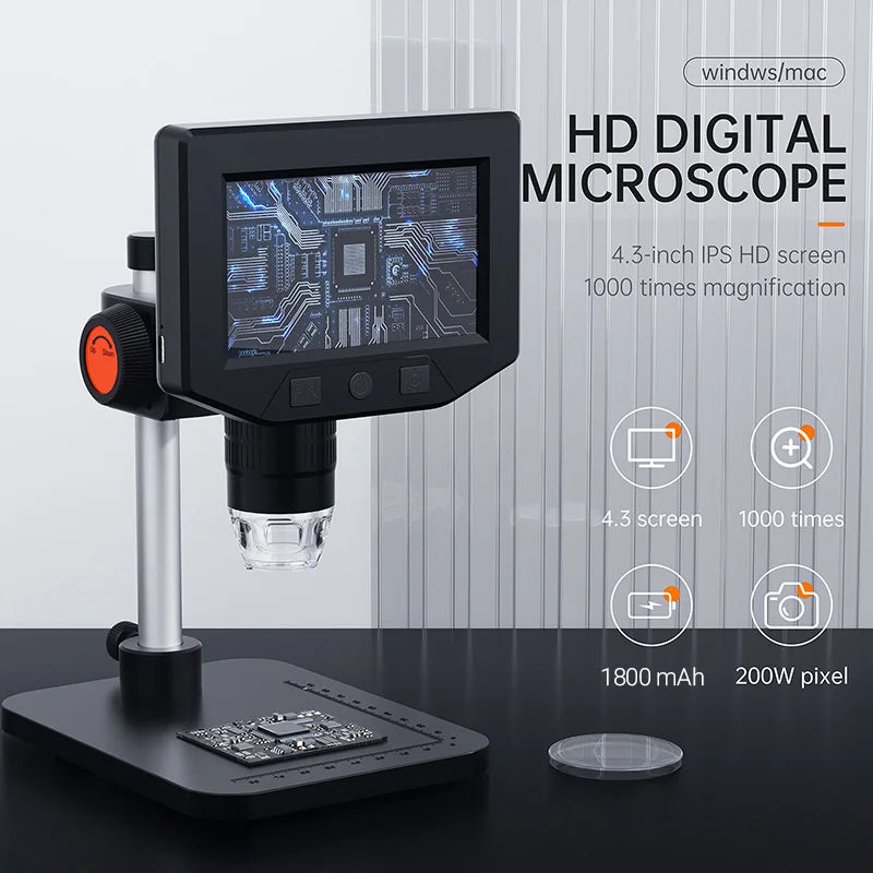 4.3-Inch LCD Digital Microscope 1000X Zoom 1080P HD Portable USB Microscope