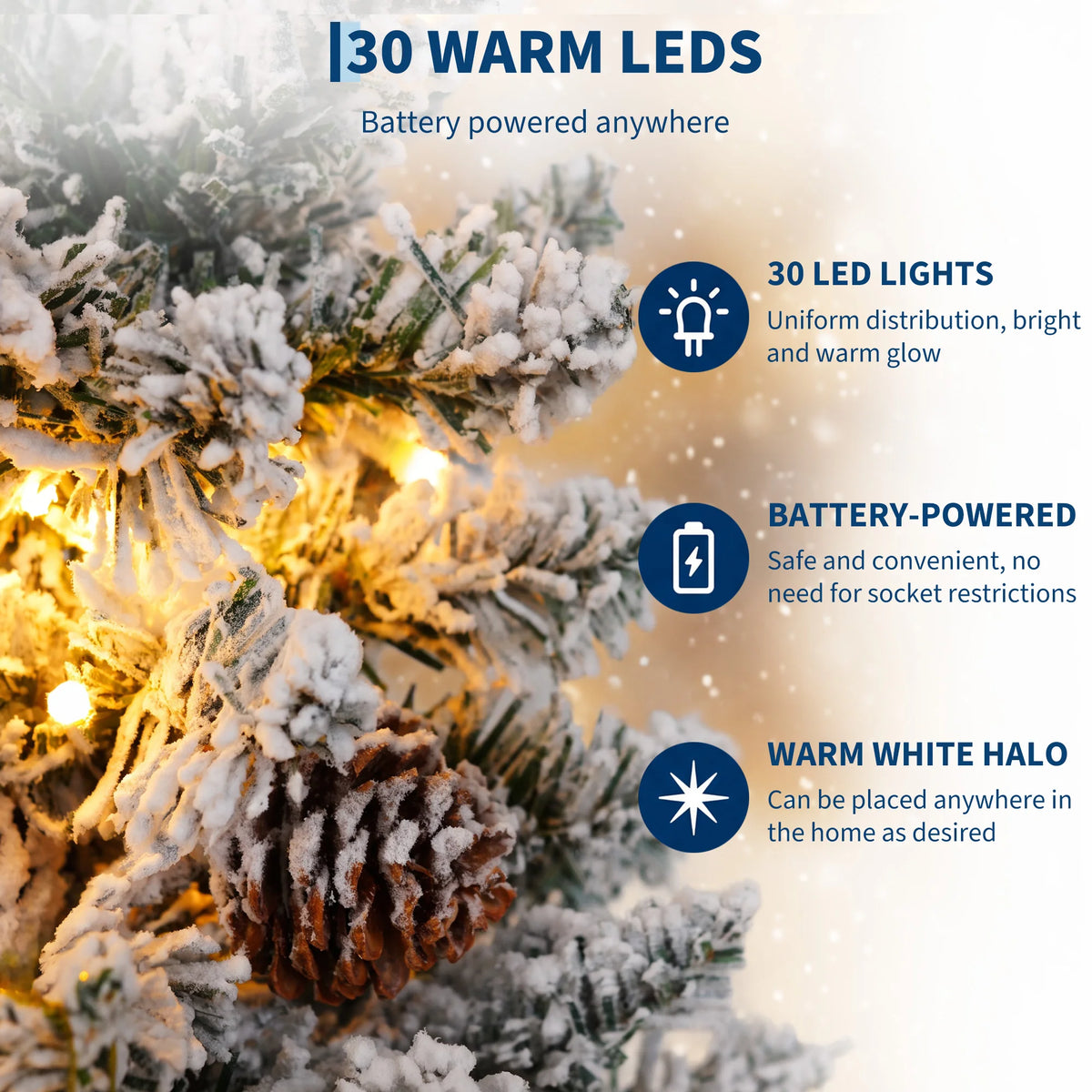 24-Inch Pre-Lit Snowy Tabletop Christmas Tree – Flocked Mini Xmas Tree with LED Lights & Ornaments