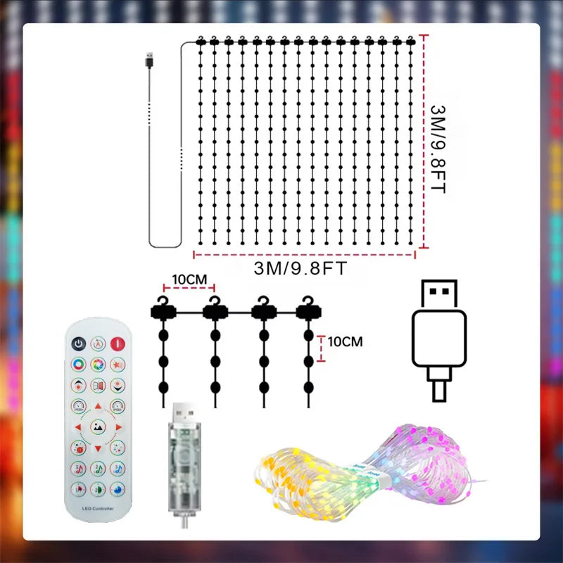 App-Controlled LED Christmas Curtain Light with Music Sync