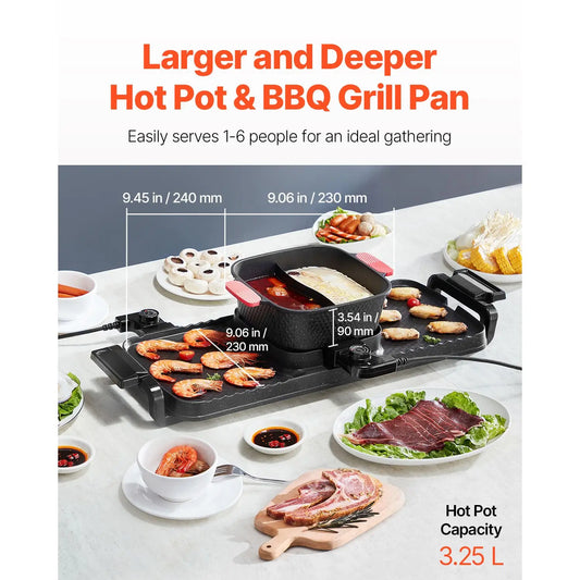 2300W 2-in-1 Electric Smokeless Grill and Hot Pot