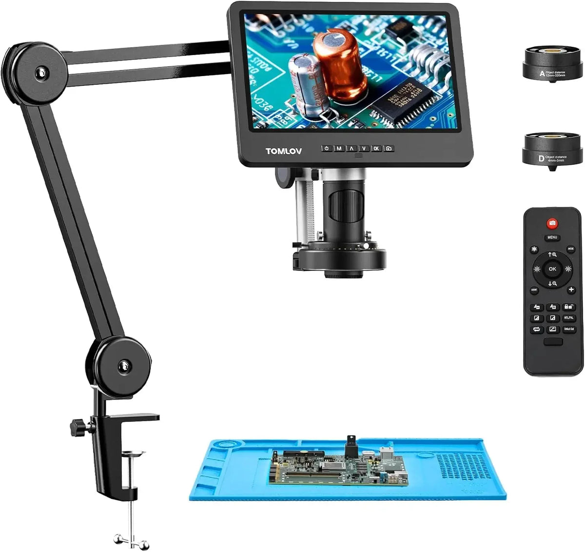 TOMLOV DM602 Flex 2000X 10.1" Digital Soldering Microscope with 3 Lenses
