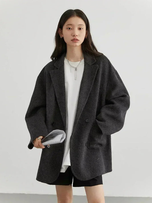 CHIC VEN Loose Double Breasted Retro Double-sided Jacket