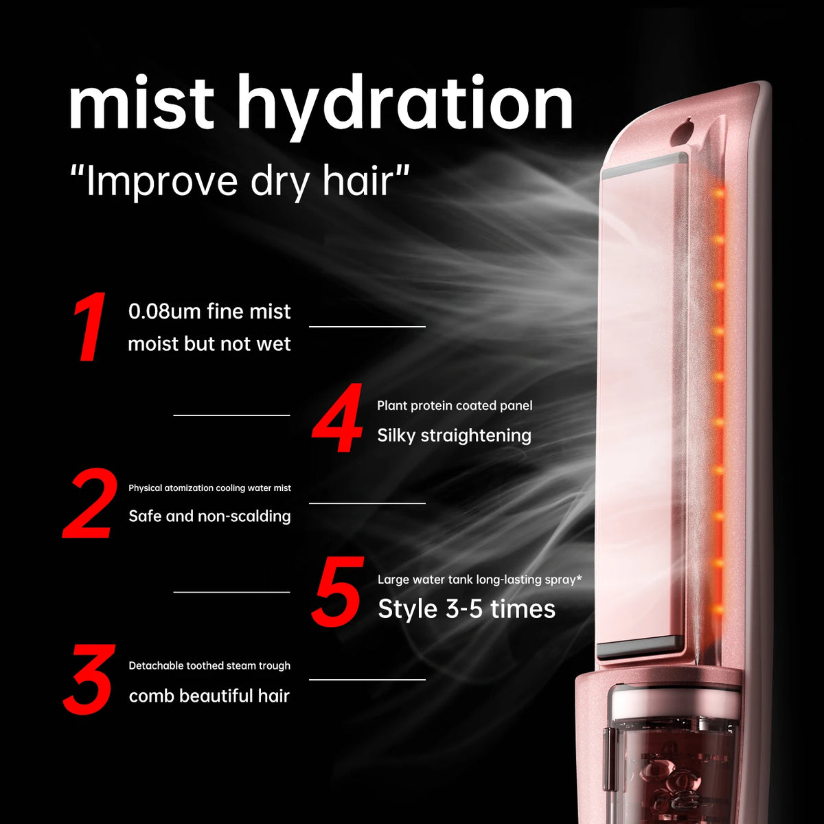 3-in-1 Cold Mist Ceramic Hair Straightener & Steam Flat Iron