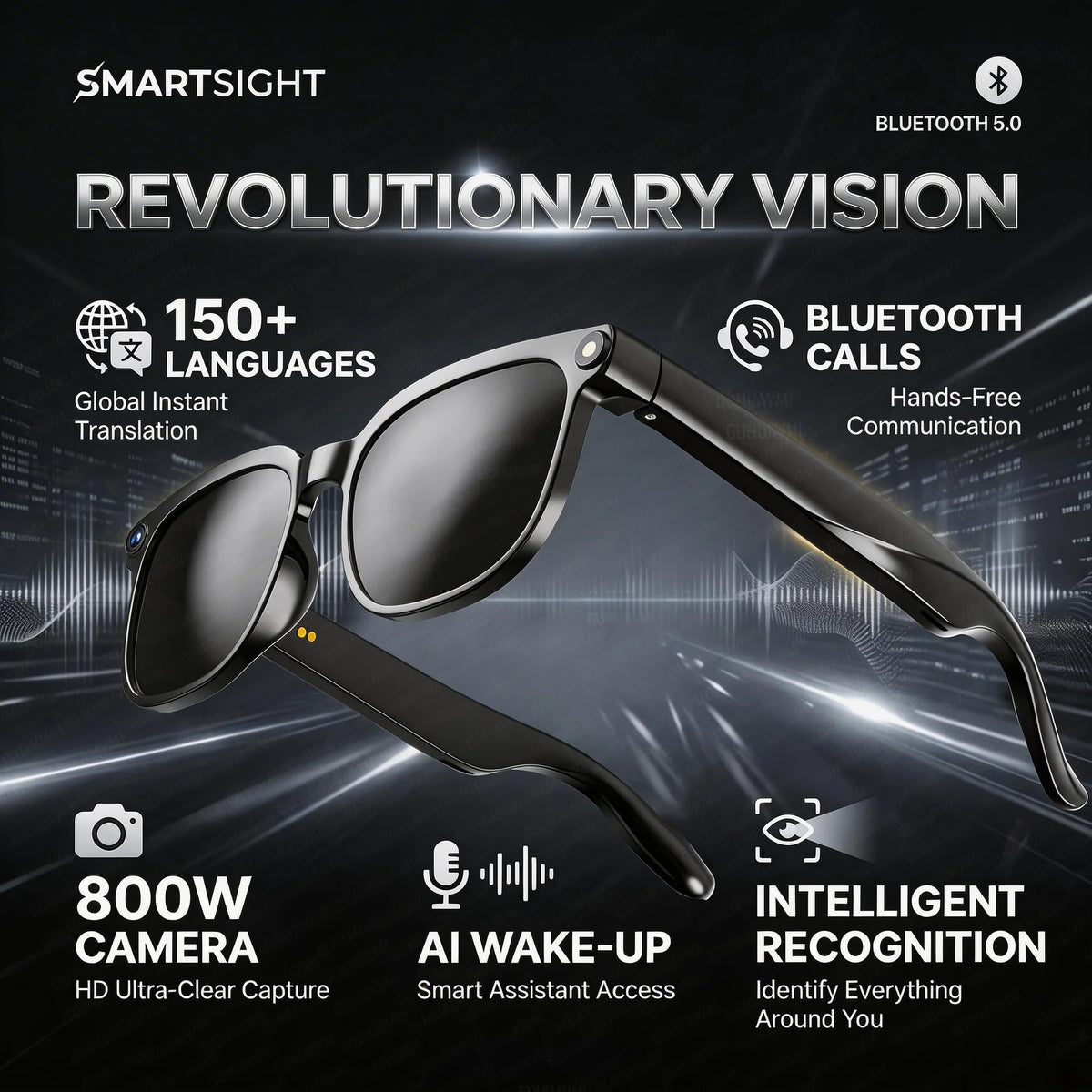 4K 8MP Smart Glasses w/HD Camera 150+Language Translation