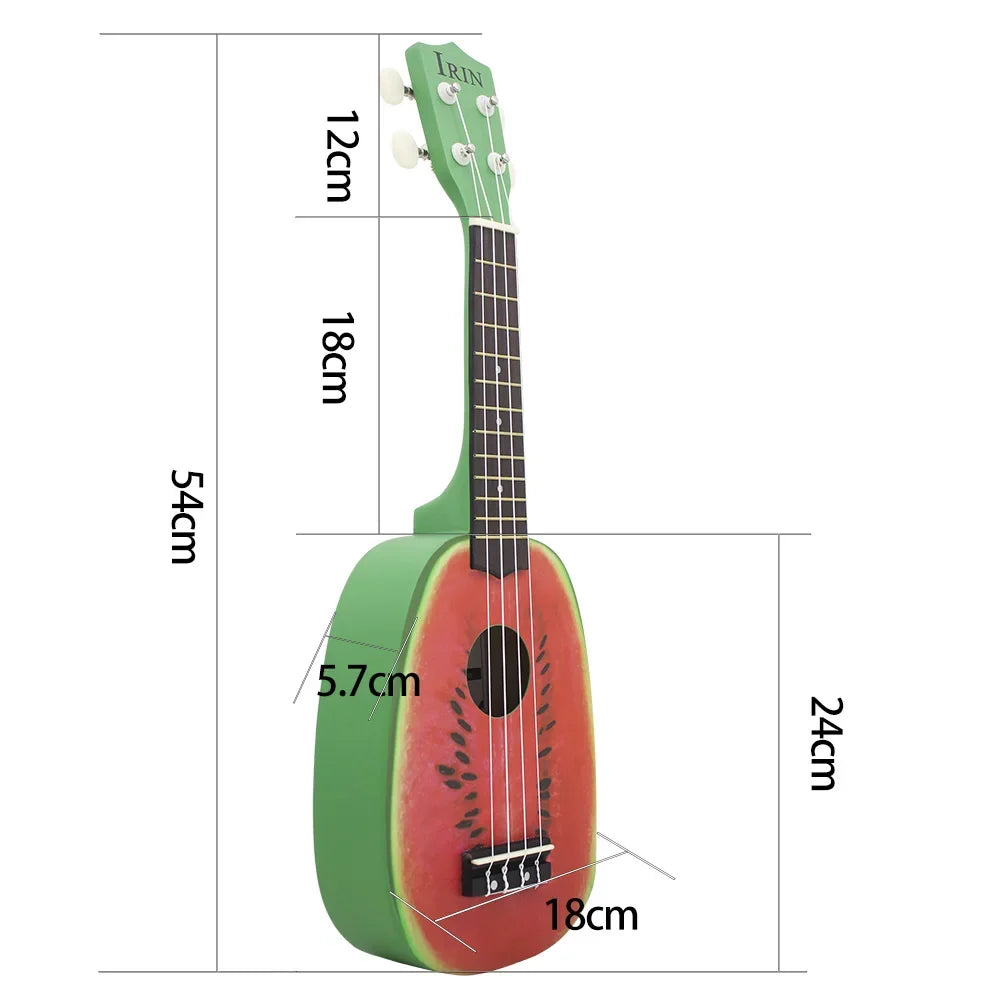 IRIN 21-Inch Hawaiian Fruit Print Soprano Ukulele Starter Kit – 4-String Basswood Mini Guitar with Accessories