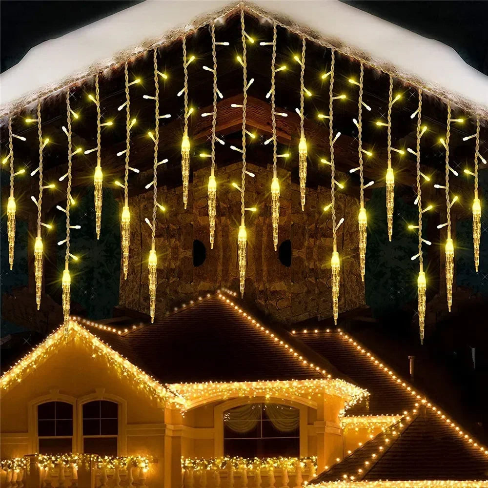 Street Garland LED Light Curtain Icicle String Lights for Outdoor Christmas Decor