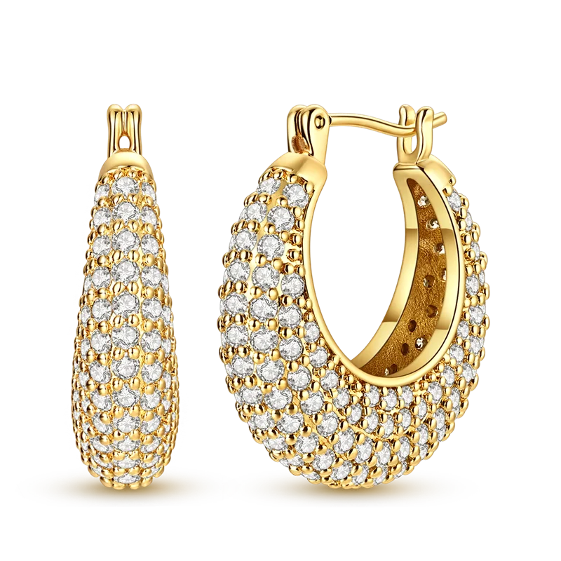925 Sterling Silver CZ Zircon Gold-Plated Hoop Earrings – Sparkling Minimalist Jewelry