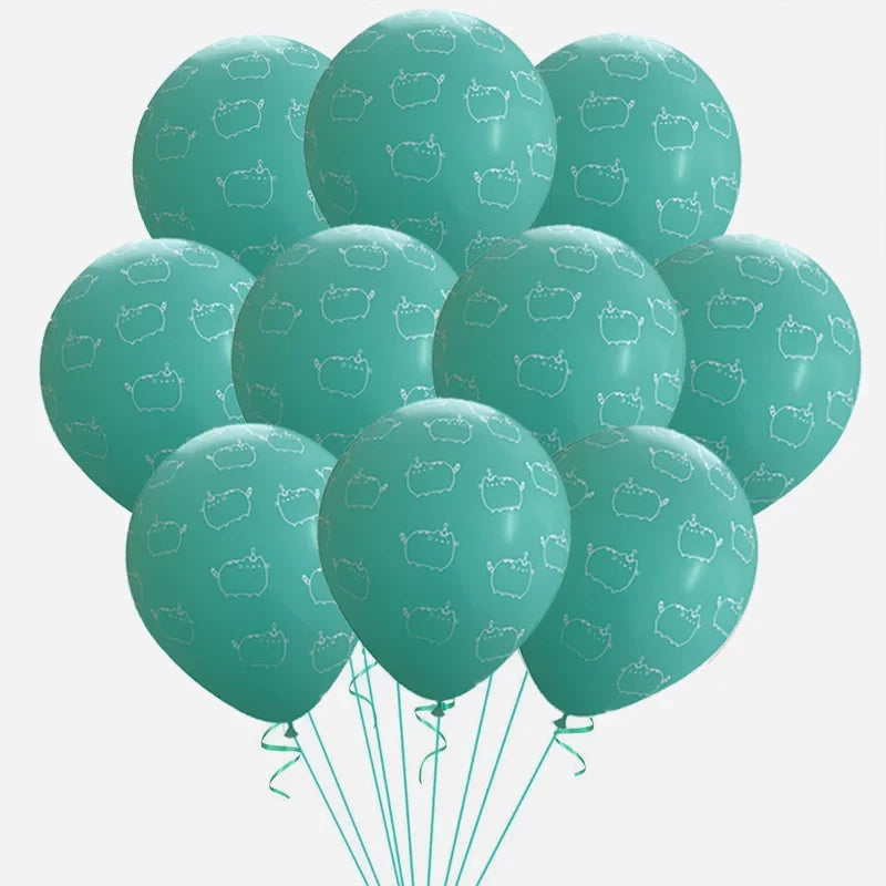 10PCS 12 Inch Cartoon Anime Pusheen Latex Balloons Set, Cute Cat Pet Party Decor