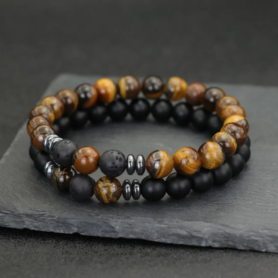 2Pcs 8mm Tiger Eyes Malachite Obsidian Hematite Stone Positive Energy Bracelet