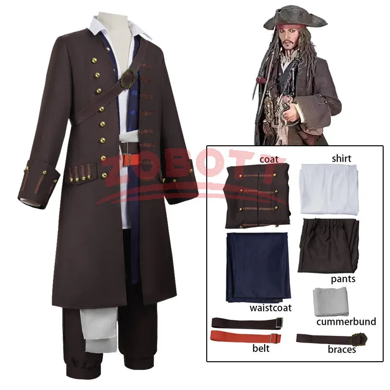Men's Pirates of the Caribbean Captain Jack Sparrow Cosplay Costume