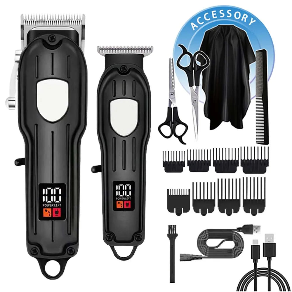 Professional 3-in-1 Hair Clipper & Trimmer Set – Cordless Grooming Kit with LCD Display