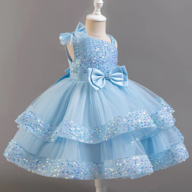 Girls' Sequined Bow Flower Girl Party & Princess Dress