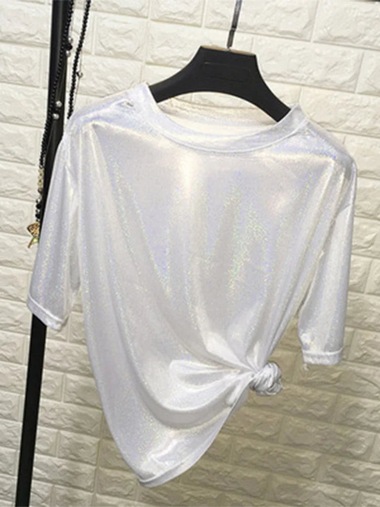 Shiny Loose Short-sleeve Blouse