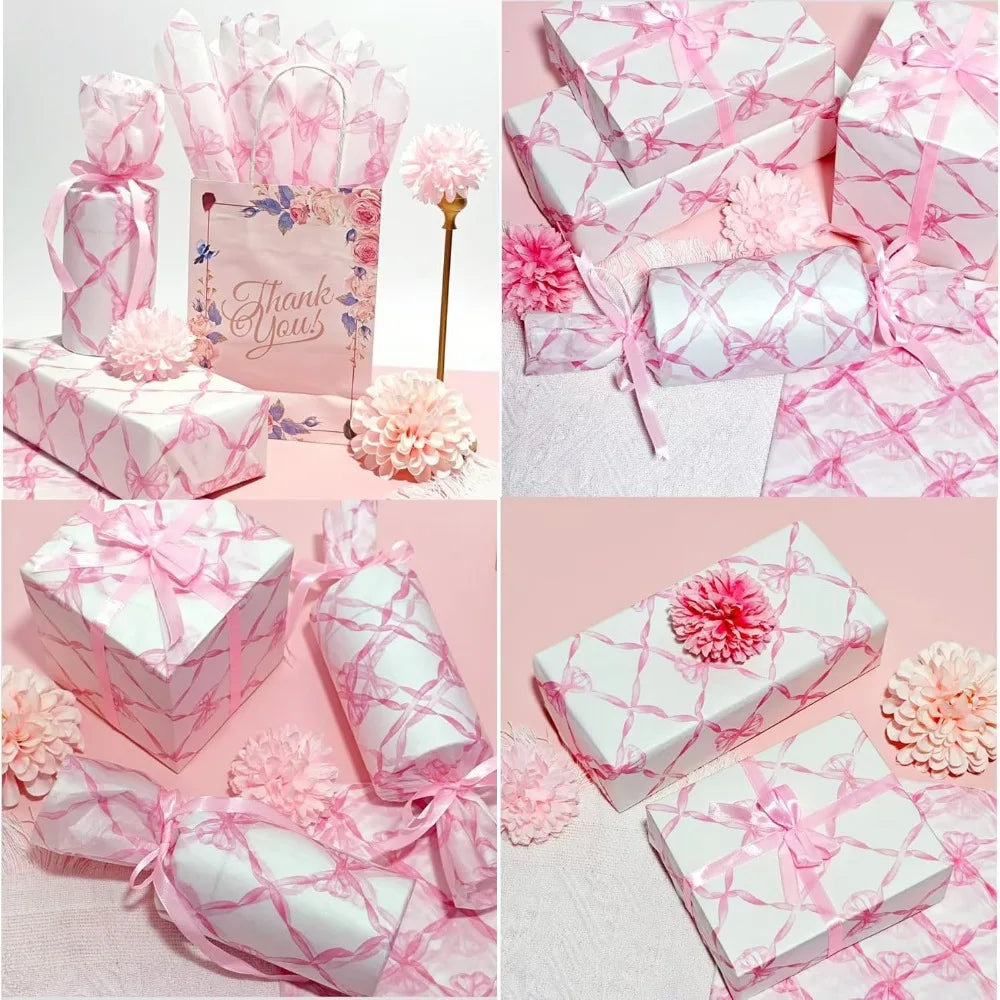 10 Sheets 20x14inch Pink Bow Tissue Paper