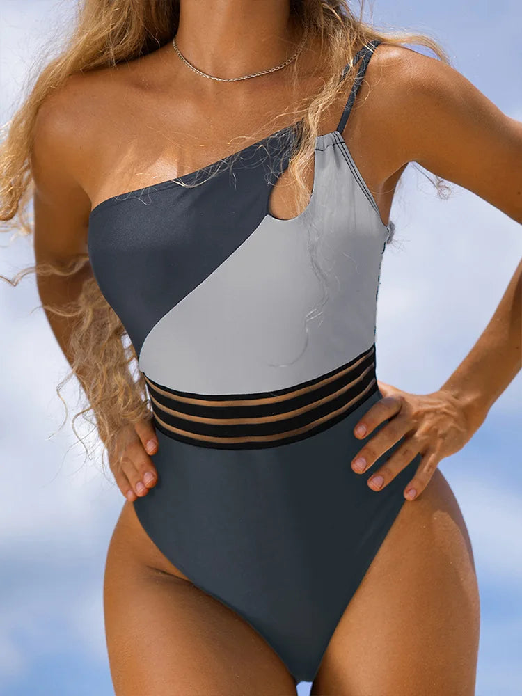 Women's One-Shoulder Cutout One-Piece Swimsuit