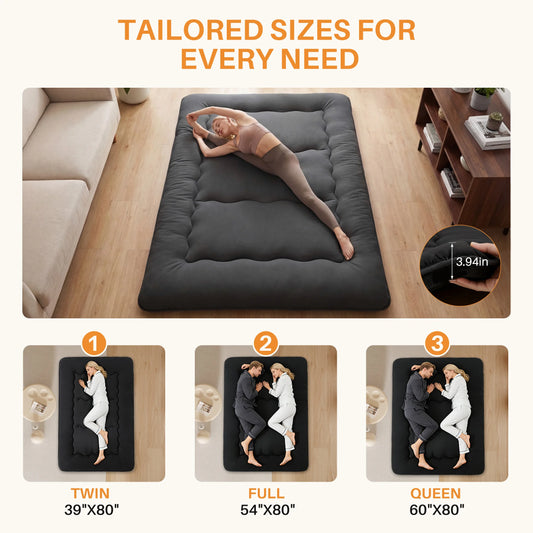 MCQ 4 Inch Japanese Floor Futon Mattress with Removable Washable Cover