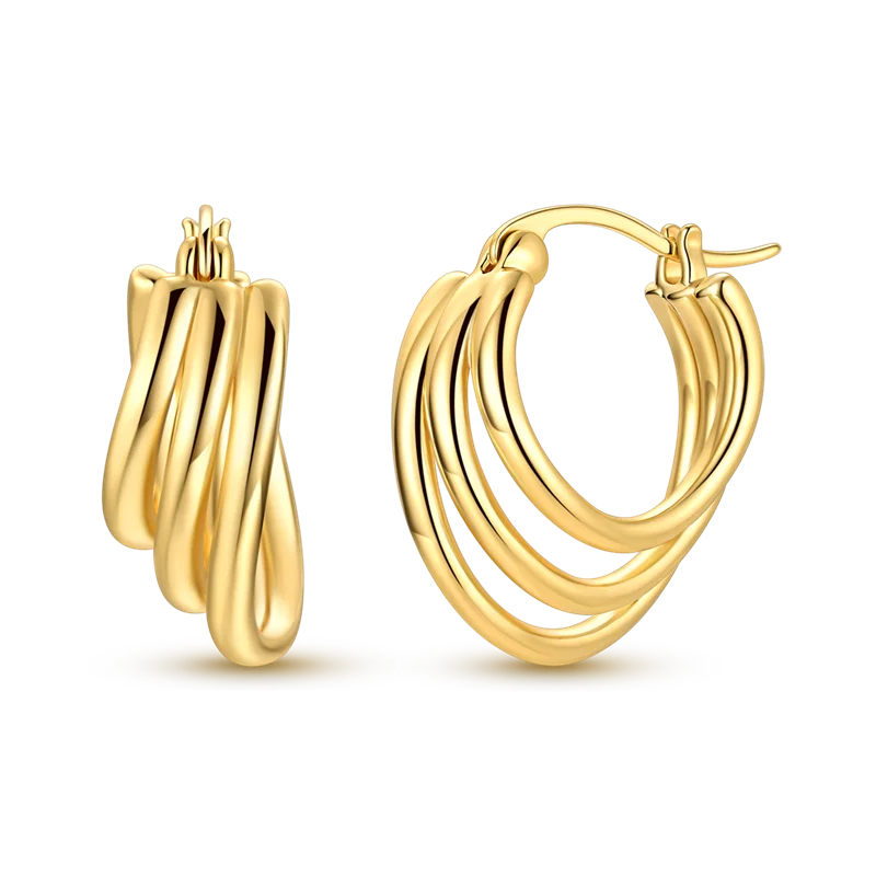 925 Sterling Silver CZ Zircon Gold-Plated Hoop Earrings – Sparkling Minimalist Jewelry