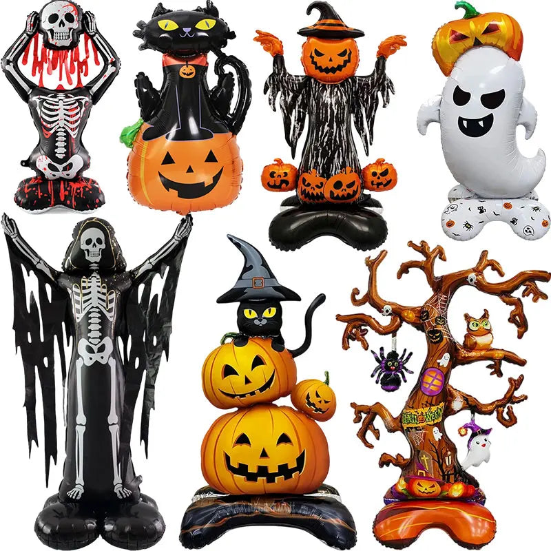 Halloween Inflatable Standing Bat & Pumpkin Foil Balloons Party Decor