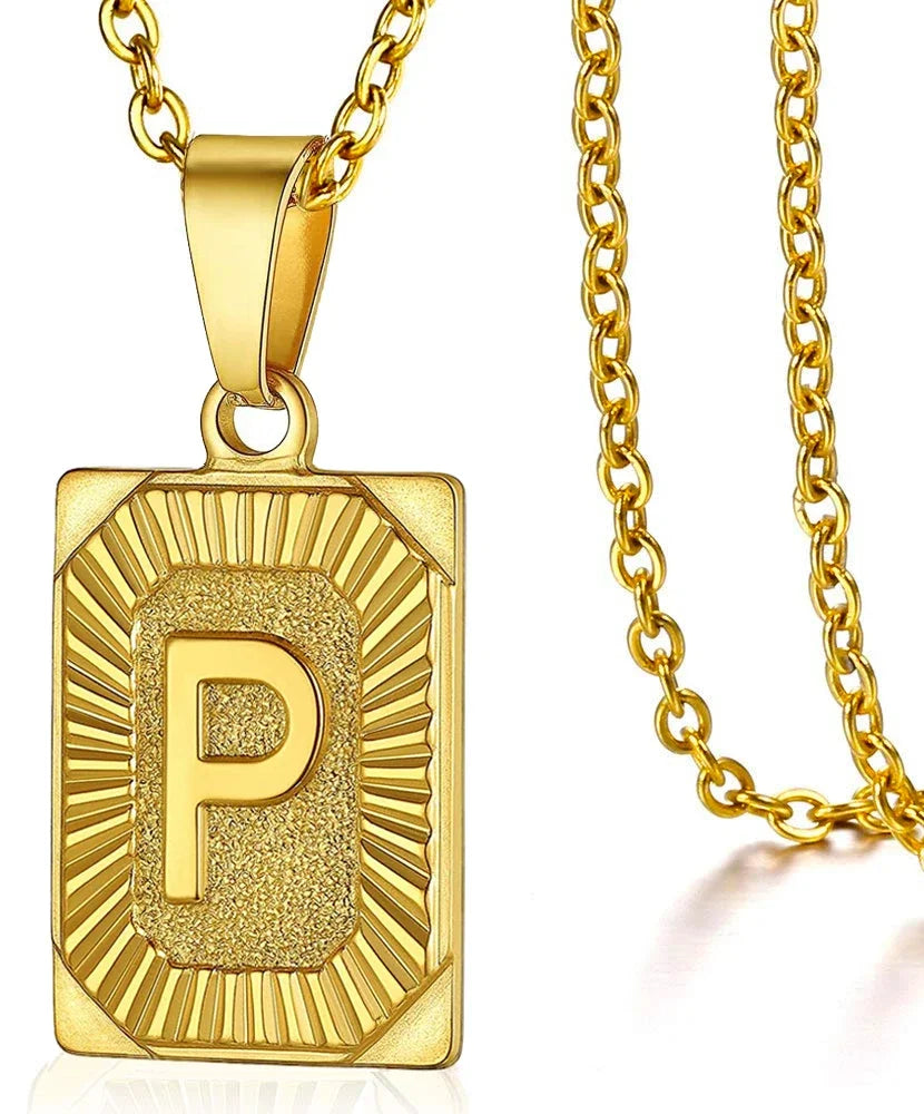 Stainless Steel Initial Pendant Necklace – Minimalist Square Letter Charm Jewelry for Women & Men