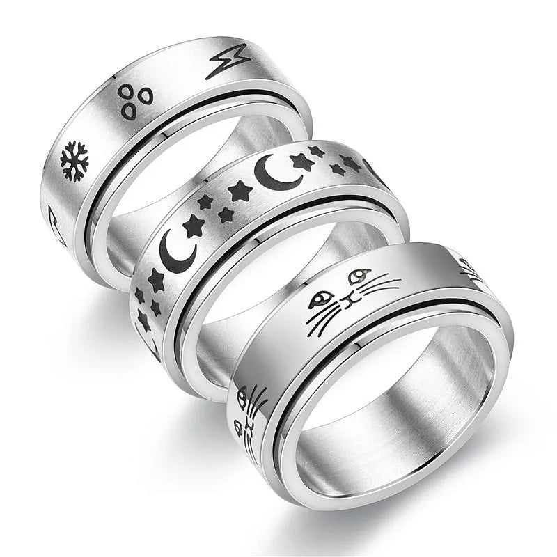 Stainless Steel Fidget Spinner Ring – Anti-Anxiety Stress Relief Band for Men & Women