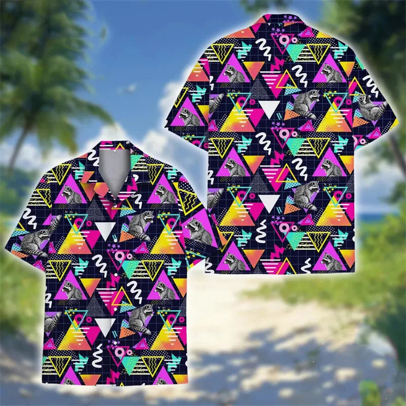 Men's Retro 80s/90s Geometric Print Short Sleeve Button-Down Shirt