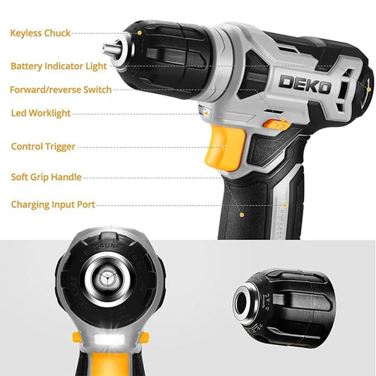 DEKO 8V Cordless Power Drill Set with 42-Piece Accessory Kit