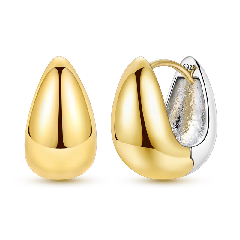 925 Sterling Silver CZ Zircon Gold-Plated Hoop Earrings – Sparkling Minimalist Jewelry