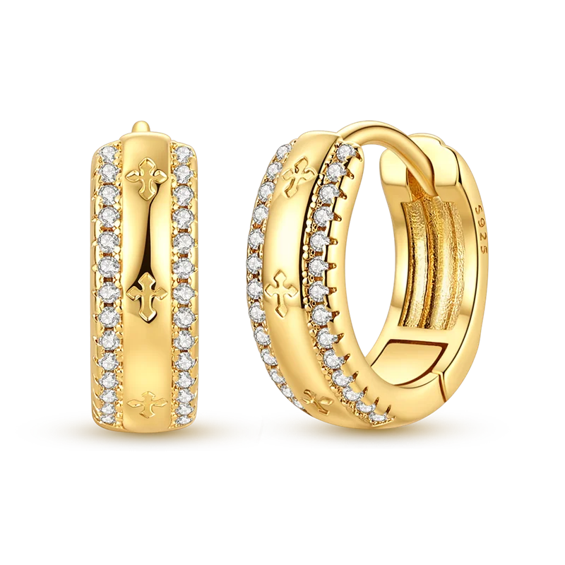 925 Sterling Silver CZ Zircon Gold-Plated Hoop Earrings – Sparkling Minimalist Jewelry
