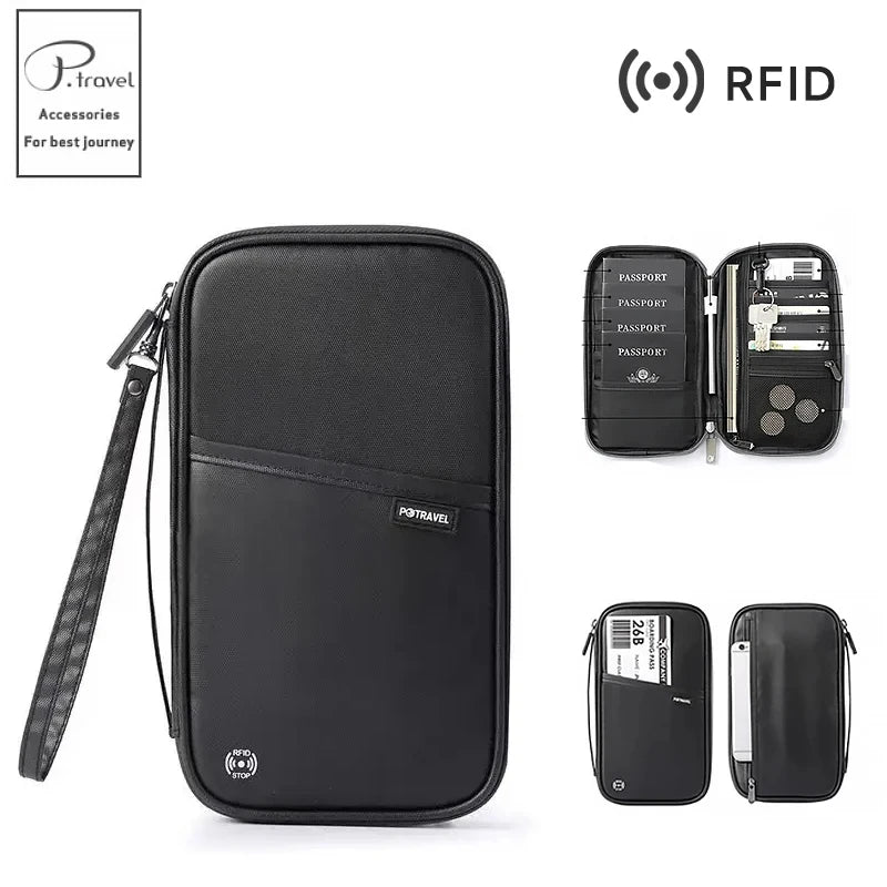 RFID Blocking Family Travel Passport Wallet – Crossbody Document & Ticket Organizer Bag