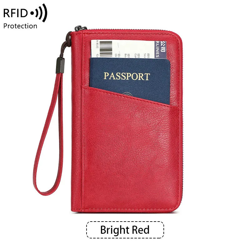 RFID Blocking Family Travel Passport Wallet – Zippered Multi-Card Organizer Wristlet