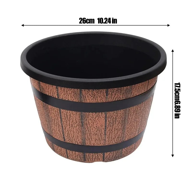 Retro Imitation Wood Plastic Barrel Planter for Garden & Bonsai