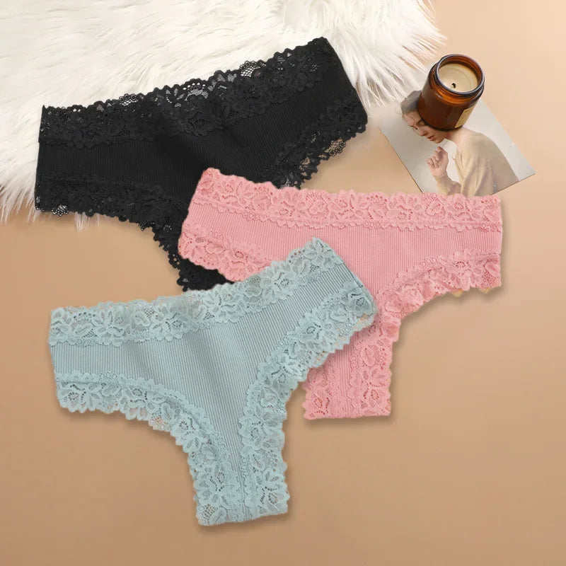 3-Pack Women's Cotton Patchwork Lace Briefs