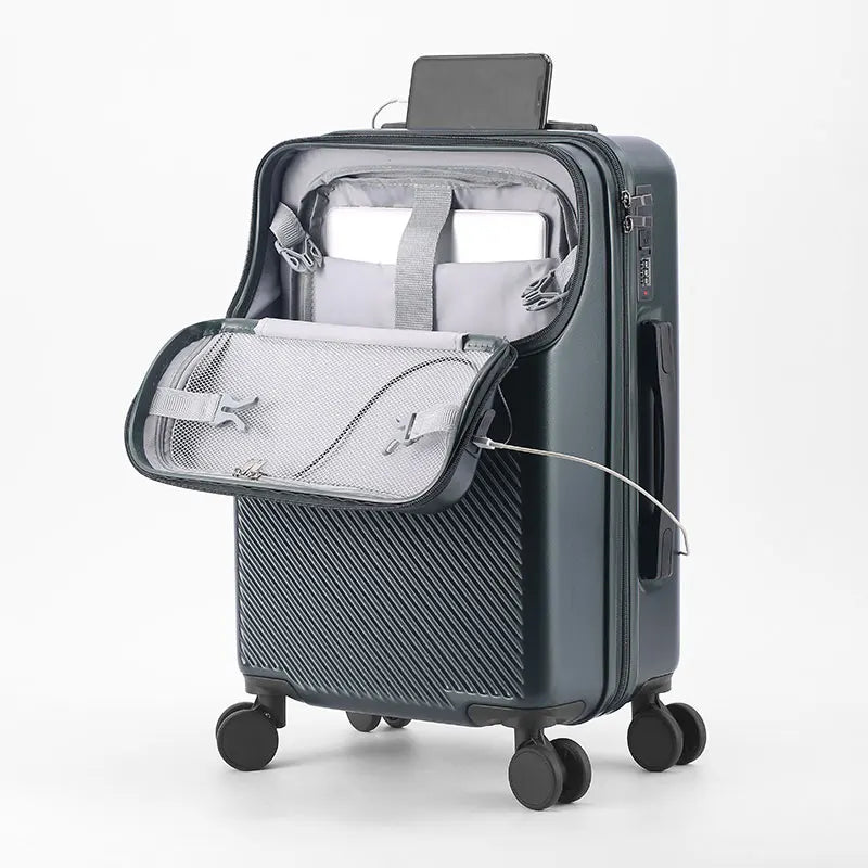 Front-Opening Multifunctional Zippered Case With Cup Holder & USB Port