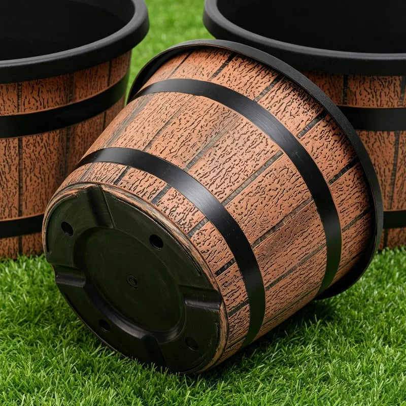 Retro Imitation Wood Plastic Barrel Planter for Garden & Bonsai
