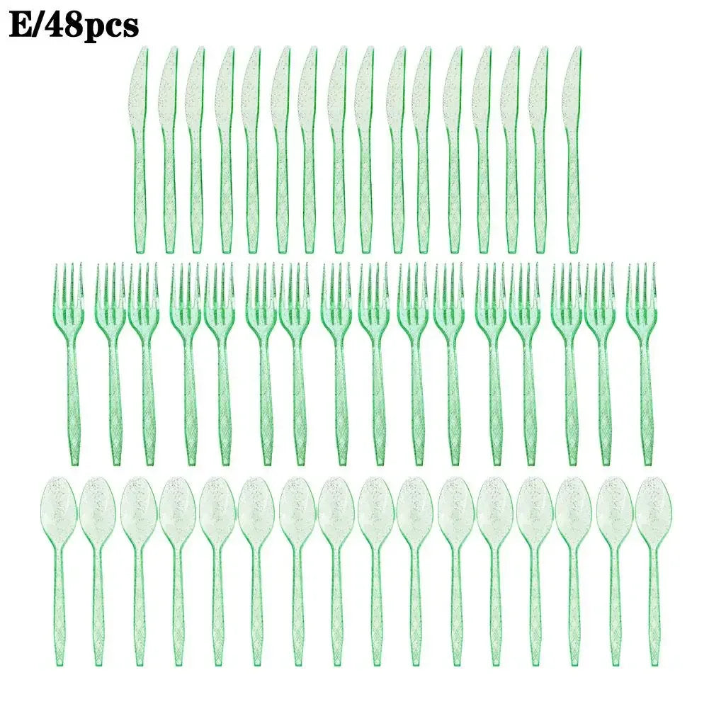 48-Piece Pastel Plastic Cutlery Set - Reusable Spoons, Forks & Knives