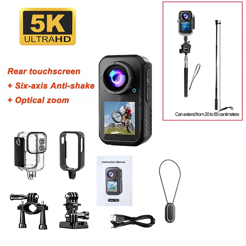 5K WiFi Magnetic Pocket Action Camera with 6-Axis Stabilization and Touch Screen