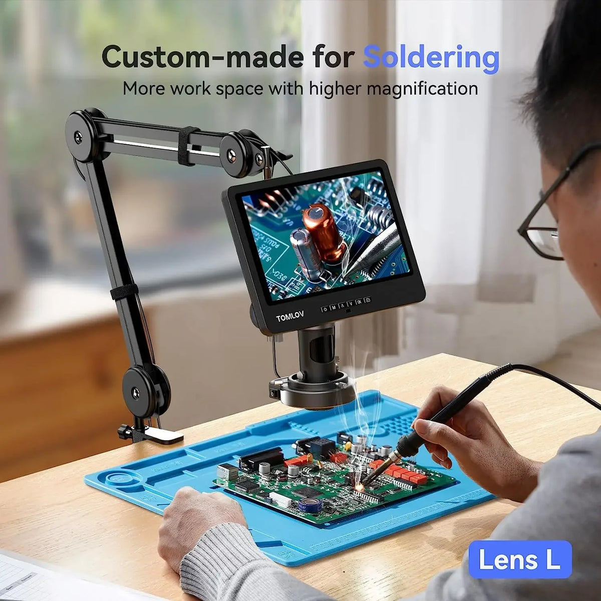 TOMLOV DM602 Flex 2000X 10.1" Digital Soldering Microscope with 3 Lenses