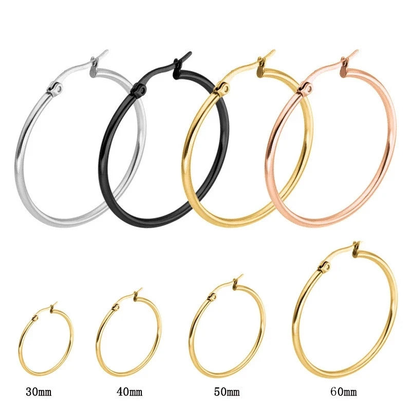 Classic Stainless Steel Big Hoop Earrings – Lightweight Round Circle Jewelry (30-80mm)
