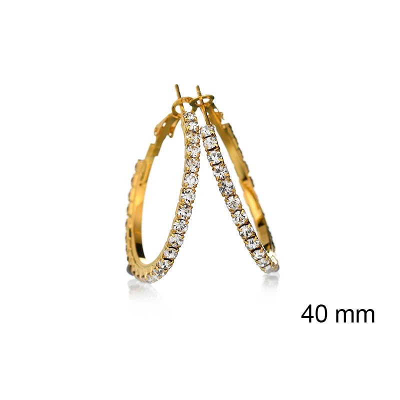 Large Crystal Rhinestone Hoop Earrings – Sparkling Statement Circle Jewelry