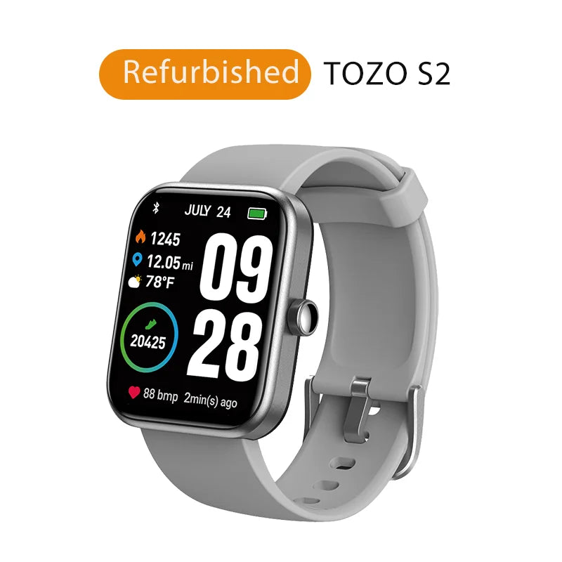 Refurbished TOZO S2 Smartwatch – 5ATM Waterproof Fitness Tracker with Alexa Built-In, Heart Rate & Sleep Monitor