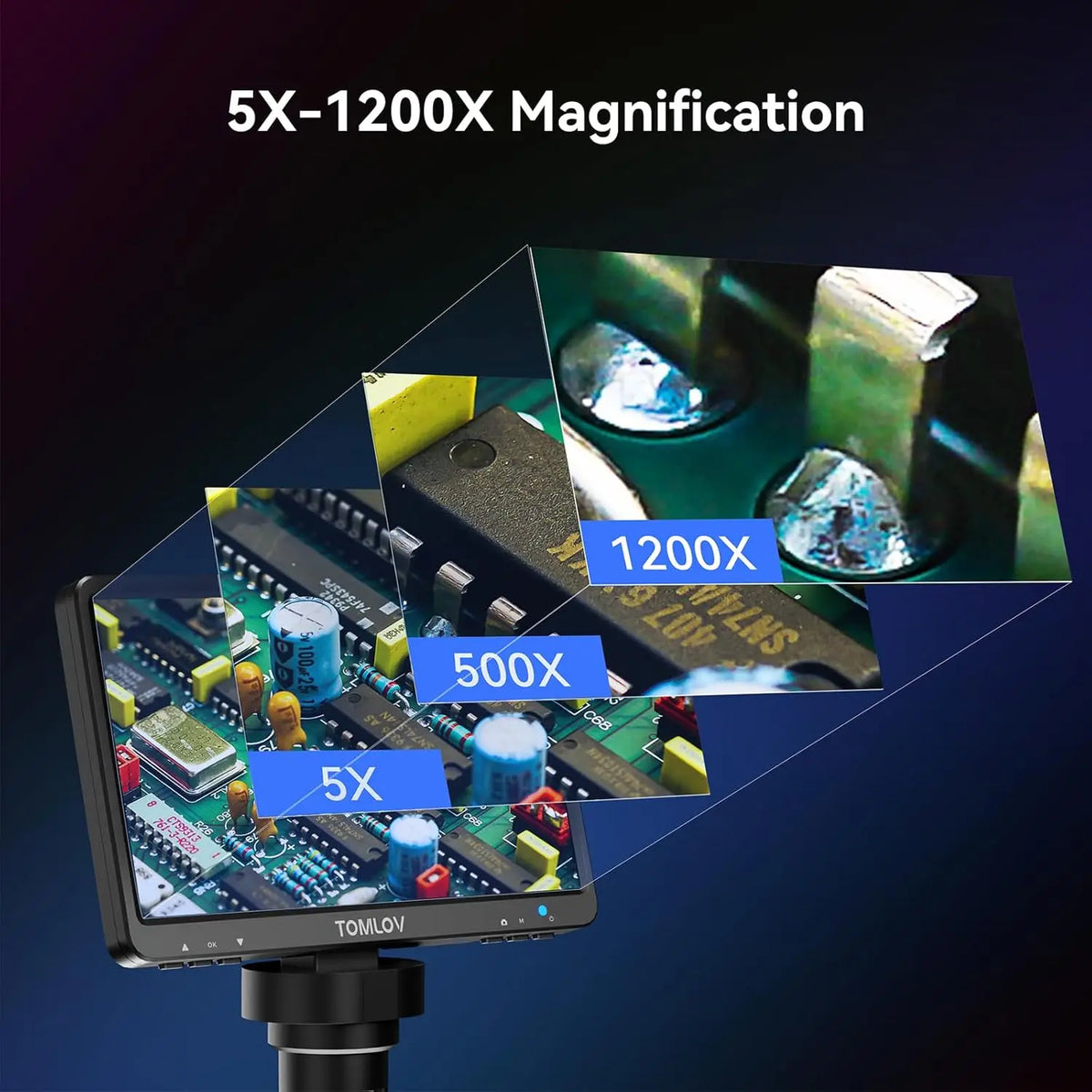 TOMLOV DM9 7" LCD Digital Microscope – 1200X 1080P Coin & Soldering Magnifier