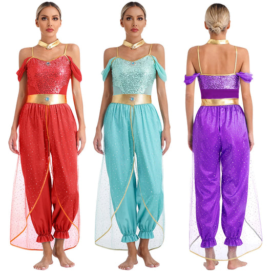 Women's Arabian Princess Sequin Jumpsuit Cosplay Costume