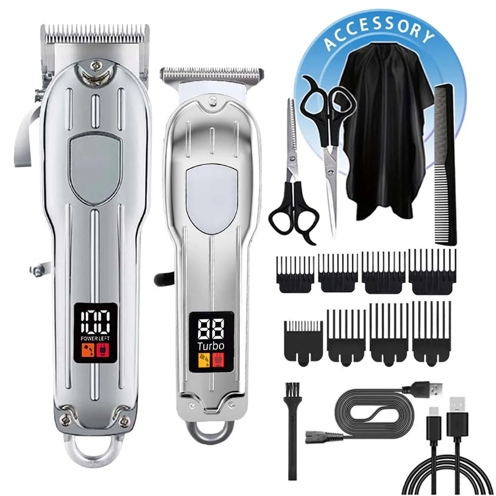 Professional 3-in-1 Hair Clipper & Trimmer Set – Cordless Grooming Kit with LCD Display