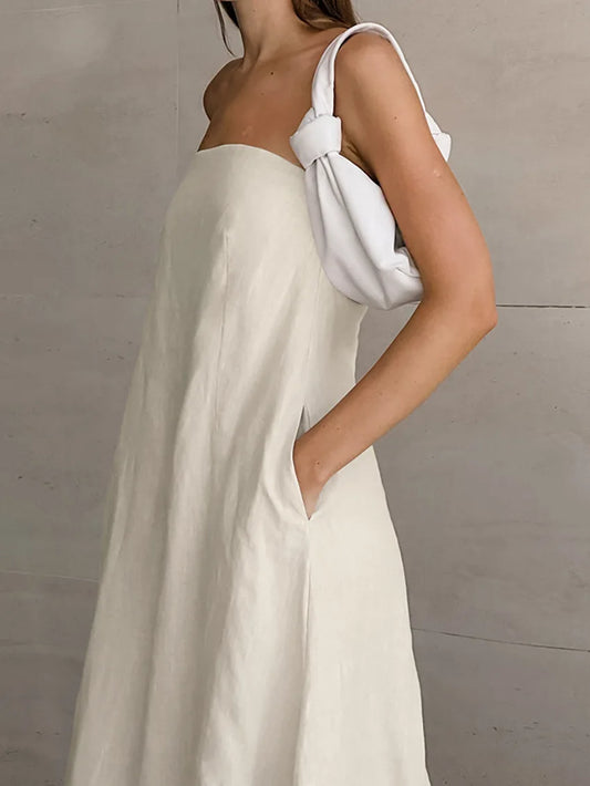 Cotton Linen Design Strapless Summer Dress