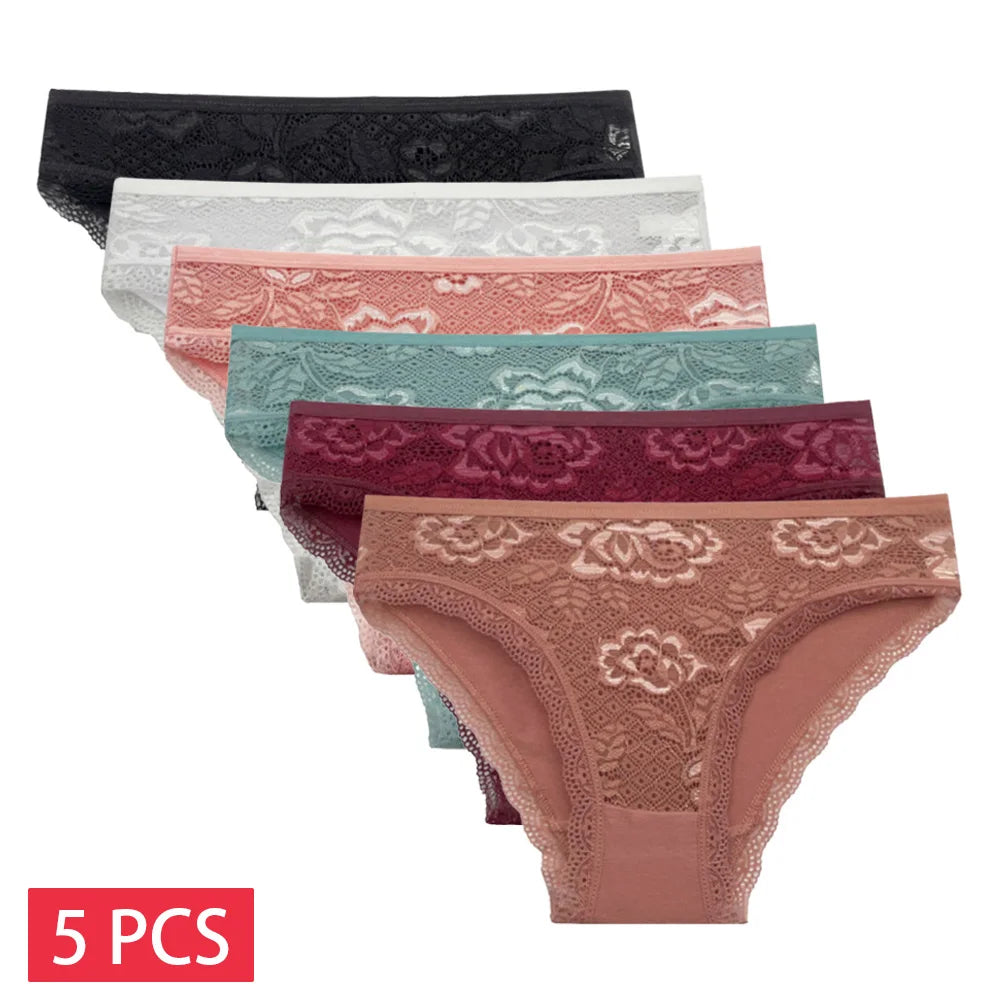 Women's 5-Pack Lace Trim Cotton Seamless Briefs Underwear