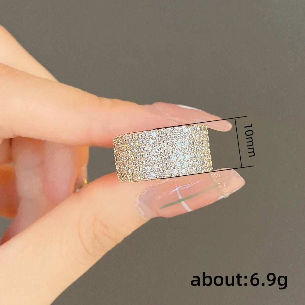 Classic 925 Sterling Silver Aggressive Wide Bling Full Zircon Rings