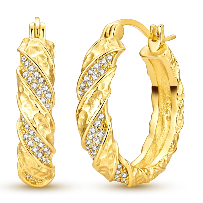 925 Sterling Silver CZ Zircon Gold-Plated Hoop Earrings – Sparkling Minimalist Jewelry