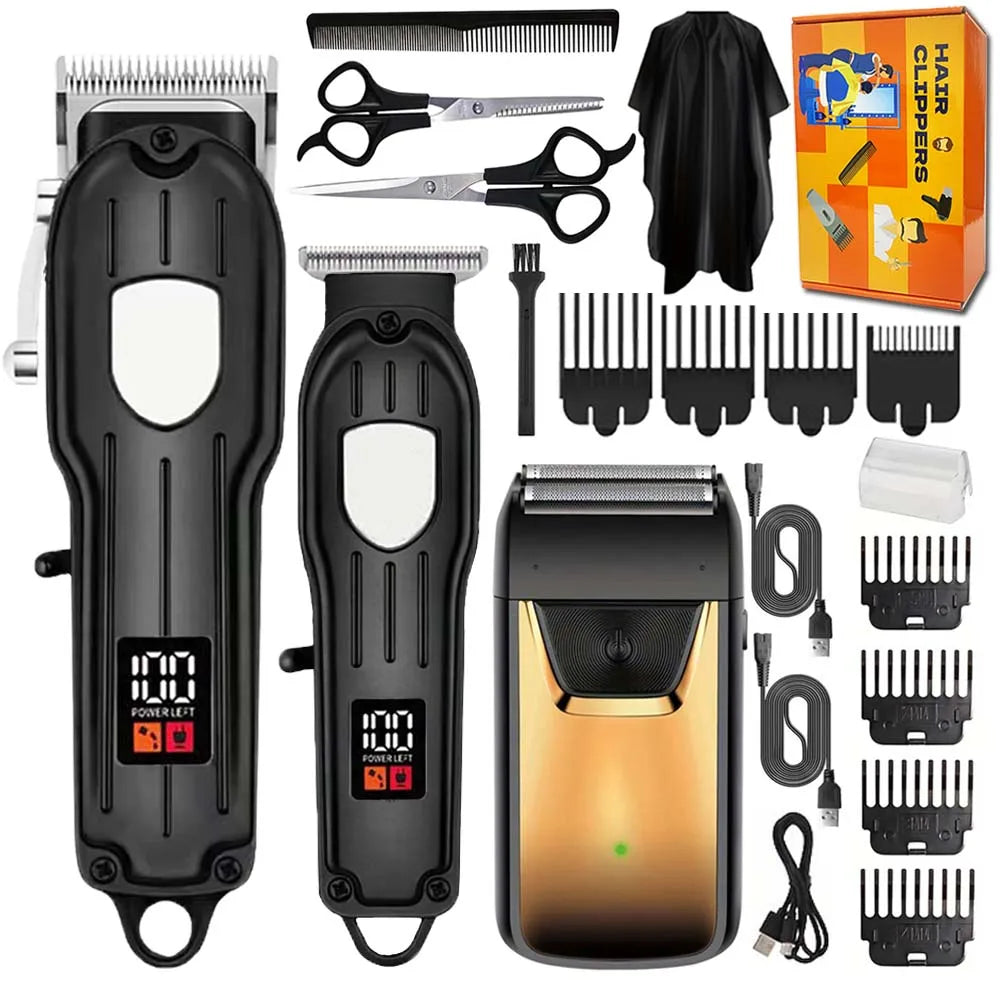 Professional 3-in-1 Hair Clipper & Trimmer Set – Cordless Grooming Kit with LCD Display